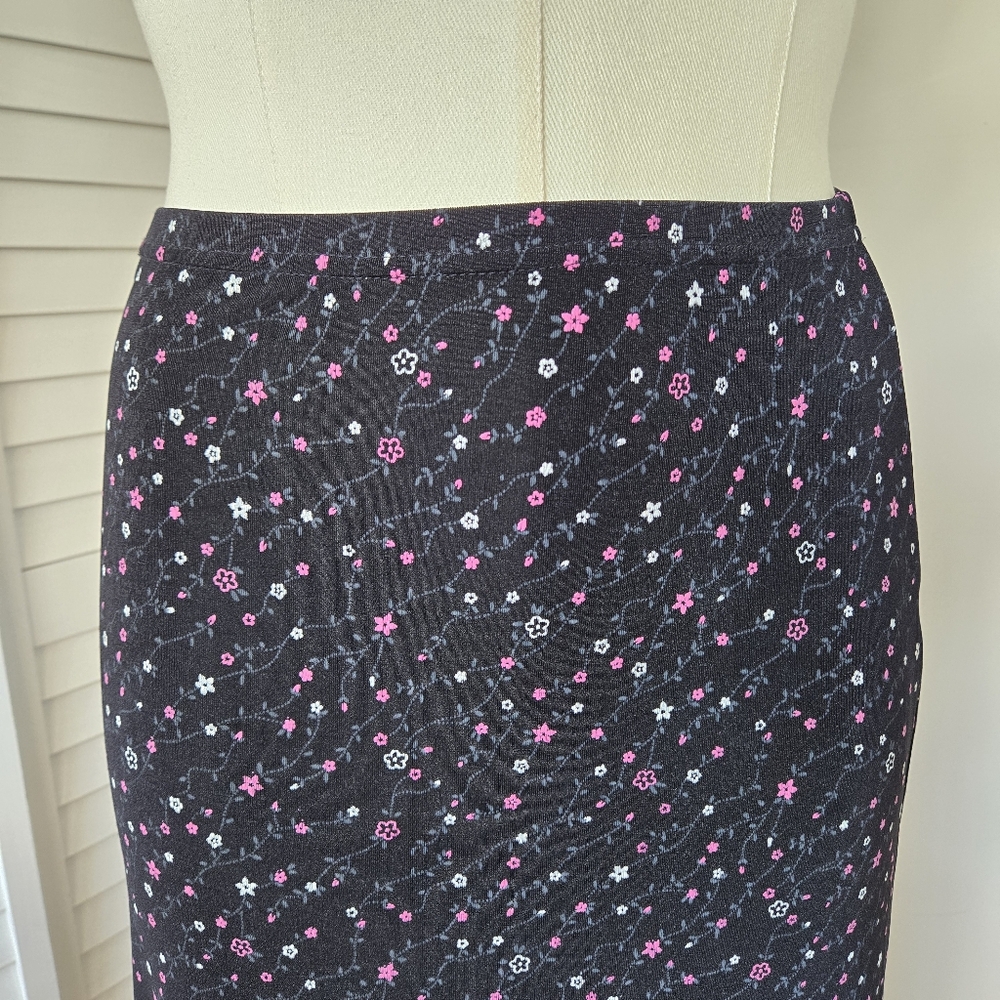 JM Collection Black Floral Stretch Maxi Skirt Size L Y2K 90s Boho Grunge Cottage - Picture 3 of 10